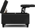 SIMPLIHOME Harrison 30 inch Wide Transitional Square Small Coffee Table Storage Ottoman in Distressed Black Vegan Faux Leather, Assembled, for The Living Room and Bedroom