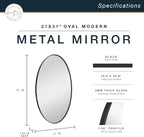 MCS Master & Co. Modern Metal Large Wall Mirror, Minimalist Home Decor Oval Mirror for Living Room, Bedroom, or Bathroom, 21 by 31 Inch, Black