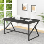 HSH Black Computer Desk, Long Home Office Laptop PC Desk, Large Industrial Metal Wood Executive Writing Gaming Workstation Desk, Modern Simple Student Study Work Table for Bedroom Living Room, 60 Inch