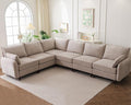 135'' Modular Sectional Sofa with Storage Seat,Oversized L Shaped Couch,6 Seater Couches for Living Room,Bedroom,Velet,Khaki
