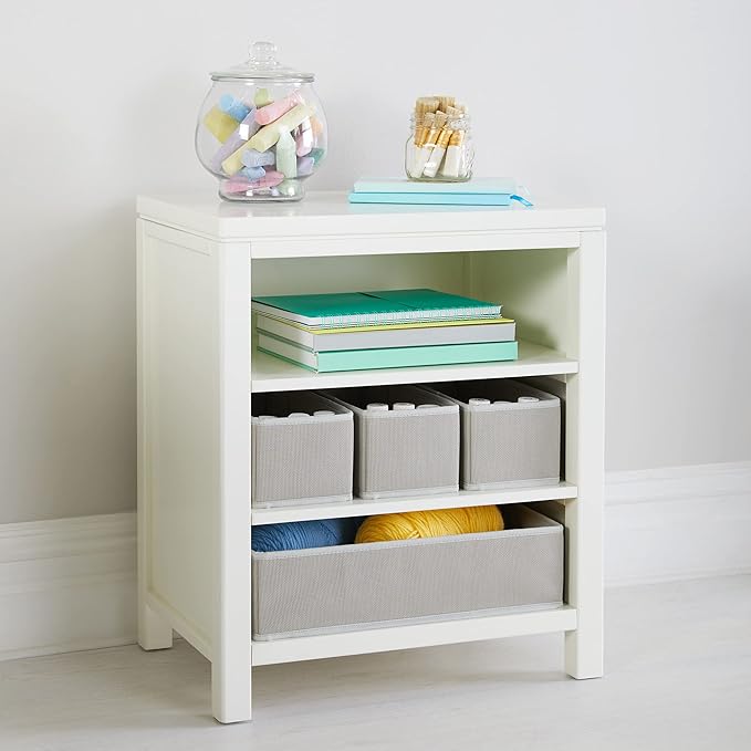 Martha Stewart Crafting Kids' Open Storage -Linen White: Wooden Shelving with Bins for Art Supplies, Single-Sided Organization with Compartments