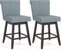 COSTWAY Swivel Bar Stools Set of 2, 27" Counter Height Bar Chairs with Rubber Wood Legs, Upholstered Linen Barstools with Back & Cushioned Seat, for Kitchen Island, Home, Grey