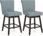 COSTWAY Swivel Bar Stools Set of 2, 27" Counter Height Bar Chairs with Rubber Wood Legs, Upholstered Linen Barstools with Back & Cushioned Seat, for Kitchen Island, Home, Grey