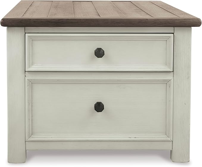 Signature Design by Ashley Bolanburg Lift-Top Coffee Table with Storage Two-Tone Rustic Farmhouse Cocktail Table – Brown/White