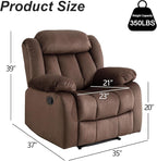 INZOY Manual Recliner Chair with Padded Armrest, Wall-Hugger Single Sofa Recliners with Overstuffed Back, Classical Fabric Reclining Chairs for Living Room Theater Seating, Brown
