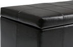 SIMPLIHOME Dover 36 inch Wide Contemporary Rectangle Storage Ottoman Bench in Midnight Black Vegan Faux Leather, Assembled, for the Living Room, Entryway and Family Room