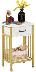 VECELO Nightstands, Industrial Side/End Tables with Drawer and Storage Shelf, Night Stands for Bedroom, Living Room, Wood Metal Furniture, Easy Assembly