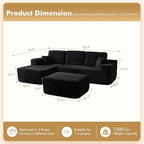 106" Cloud Sectional Couch with L-Shape Chaise & Ottoman, No Assembly Modular Sofa, Deep Seat Plush Corduroy Boneless Couched for Living Room (Black Plush Corduroy, Left Facing Chaise with Ottoman)