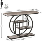 Tribesigns 41.3" Console Table, Industrial 4-Tier Sofa Table Entryway Table with Circle Base, Narrow Wood Accent Tables with Storage Shelves for Living Room, Hallway, Foyer, Gray