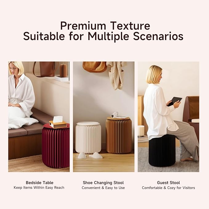 Folding Stool - 17Inch Home Furniture 660lb Load Capacity Foldable Paper Stool - Eco-Friendly Kraft Paper Honeycomb Design,Foldable to 1.2",Brown Modern Minimalist Stool for Living Room(Black)