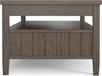 SIMPLIHOME Lev Lift Top Coffee Table - 48 inch Wide Solid Wood Rectangle Living Room Table in Smoky Brown, Transitional Cocktail Table for Family Room with Hidden Storage and Open Shelf