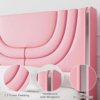 Queen Bed Frame with LED Lights, Faux Leather Upholstered Bed with Wingback Headboard, Modern Bed Frame, No Box Spring Needed, Easy Assembly, Pink