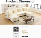 133" Modular Sectional Sofa, L-Shaped Corduroy Comfy Sectional Couches for Living Room, 3-Seater Cloud Couches with 1 Ottoman, Modern Deep Seat Sofa with Large Storage, Corduroy Beige