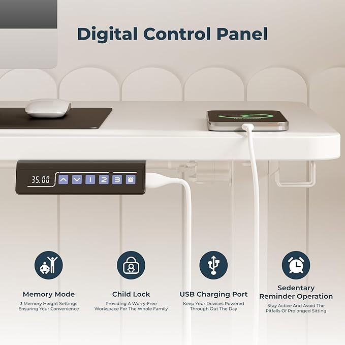 Adjustable Stand Up Desk with Memory Preset, 55 x 24 Inch Standing Desks Electric Desk for Home Office with Splice Board (White)