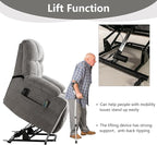 CANMOV Oversized Power Lift Recliner Chair for Elderly, Big and Tall Electric Recliner Chair with Massage and Heating, Dual Motor Heavy Duty Lift Recliner with USB Port, Cup Holders, Pockets, Grey