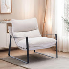 LukeAlon Modern Linen Accent Armchairs Set of 2, Upholstered Soft Living Room Chairs with Metal Base Removable Thickened Cushion Sofa Chairs Comfy Lounge Chair for Bedroom Living Room, White