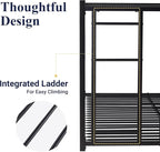 Allewie Metal Bunk Bed Twin Over Full Size for Junior & Adults with Ladder and Heavy Duty Guardrail, Small Space Saving Design for Bedroom Kid Room and Dorm, Black