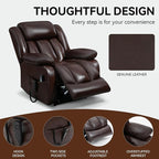 Luxlen Electric Power Lift Recliner Chair with Vibration Massage and Heat, Leather Reclining Chairs for Elderly with Remote Controls, Side Pockets, Big and Tall Recliner, Brown