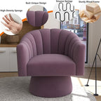 Swivel Accent Chair,Upholstered Velvet 360° Swivel Barrel Chair for Living Room Overstuffed Bouncle Reading Chair Round Armchair for Bedroom,Vanity,Office(Purple)