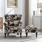 Mid Century Modern Accent Chair Upholstered Armchair Comfy Velvet Tufted Wingback Single Sofa with Ottoman for Bedroom Living Room, Cow