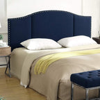 24KF Middle Century Linen Upholstered Tufted Queen Size Headboard with Antique Brass Nails Queen/Full headboard -Navy Blue