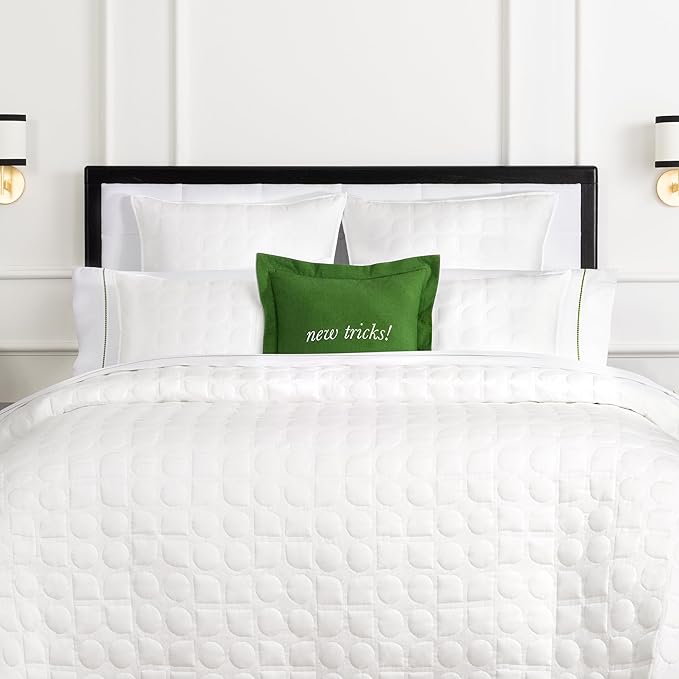 kate spade new york Old Habits, New Tricks Reversible Decorative Pillow for Bed or Sofa, Cotton and Linen Cover Throw Pillow, 18 x 18, Green