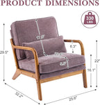Karl home Mid Century Modern Accent Chair with Lumbar Pillow & Oak Arms – Plush Chenille Living Room Chair for Bedroom, Lounge (Purple)
