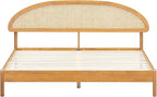 NTC Gem Wooden Bed Frame with Headboard and Natural Rattan, Solid Oak/Rubber Wood Foundation with Silent Slats, 1000 Lb Capacity, Effortless Assembly (Natural Cane - Rustic Oak, King)