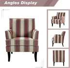 HULALA HOME Modern Accent Chair with Arms and Wooden Legs, Striped Accent Chair Armchair High Back Rest, Padded Armrest and Comfortable Cushioned Seat for Living Room (Stripe Red)