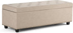 SIMPLIHOME Hamilton 48 inch Wide Transitional Rectangle Storage Ottoman in Natural Linen Look Fabric, Assembled, For the Living Room, Entryway and Family Room