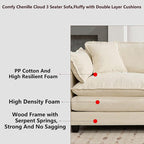 Aoowow Modular Sectional 3 Seater Cloud Sofa Couch for Living Room,113.8" Cloud Sofas with Deep Seat,Modern Chenille 3 Seat Sofas,Fluffy Cloud Couches for Bedroom,Apartment,Office (Beige, 3 Seater)