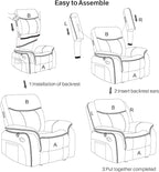 Massage Recliner Chair with Heated, Faux Leather Recliner Chairs for Adults, 39" Wide Manual Reclining Ergonomic Lounge Chair for Living Room with Overstuffed Backrest, Side Pocket, Grey