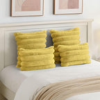 FUTEI Mustard Yellow Decorative Throw Pillow Covers 22x22 Inch Set of 2, Square Soft Faux Rabbit Fur Big Striped Cushion Cover,Home Decor for Couch Sofa Bed Living Room