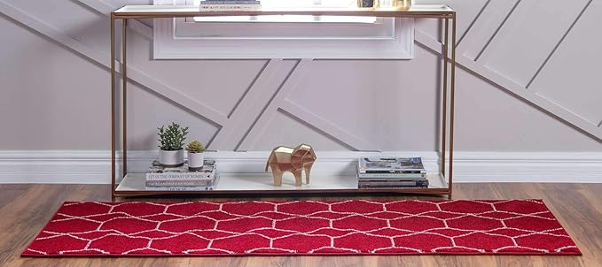 Unique Loom Trellis Frieze Collection Area Rug - Geometric (2' x 8' 8" Runner, Red/ Ivory)