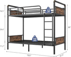 Metal Bunk Bed Twin Over Twin, Industrial Bunkbeds Heavy Duty Bed with Safety Guard Rails and Space-Saving Design, Steel Bed for School, Bedroom (Vintage Brown)