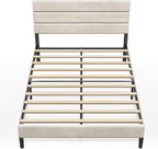 WLIVE Full Size Upholstered Bed Frame, Velvet Square Tufted Headboard,Sturdy Metal & Wooden Slats Support, No Box Spring Needed, Light Grey