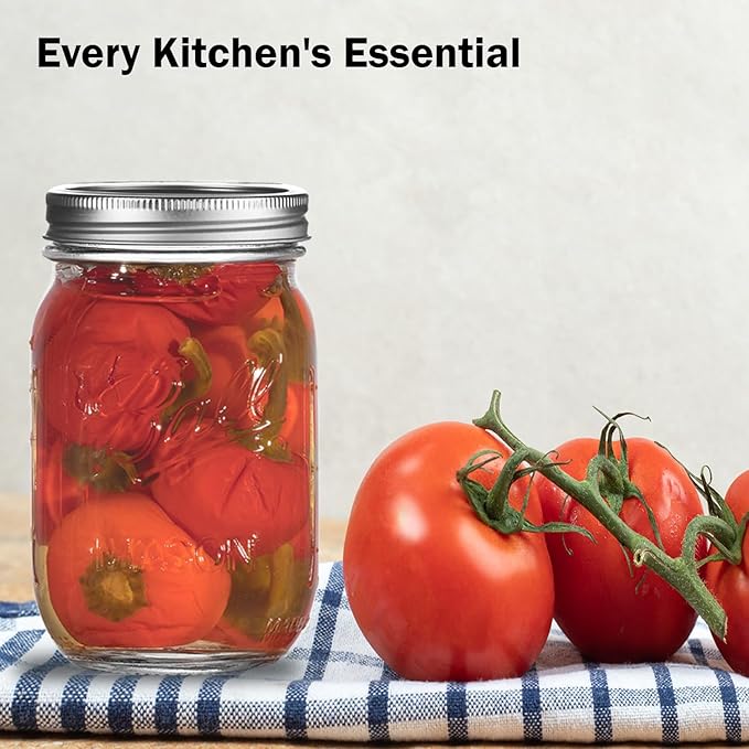 Ball Regular Mouth Mason Jars 16 oz. (12 Pack) - Pint Size Jars with Airtight Lids and Bands for Canning, Fermenting, Pickling, Meal Prep or DIY Decors and Projects Bundled with Peaknip Jar Opener