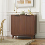 Fluted Cabinet with Storage, 2 Doors Sideboard Buffet, Mid Century Modern Accent Cabinet with Adjustable Shelves, Multifunctional Console Table with Storage for Living Room, Kitchen, Entryway