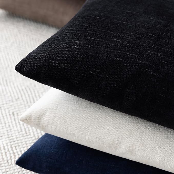 Foindtower Pack of 2 Soft Textured Chenille Throw Decorative Pillow Covers Square Accent Solid Cushion Cover Cozy Farmhouse Pillow Case with Zipper for Couch Sofa Bedroom Living Room 26x26 Inch, Black