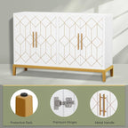 HLR Accent Cabinet with 4 Doors&Shelves, Sideboard Buffet Cabinet with Gold Trim, Modern White Storage for Living Room, Entryway, Kitchen, Dining Room, Hallway