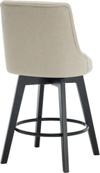 MINCETA Set of 4 Upholstered Bar Stools - 26 Inch Swivel Counter Height Stools with Low Tufted Back, Footrest & Performance Fabric - Khaki Round Seat for Kitchen Island & Home Bar