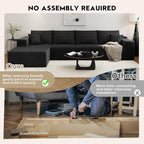 135.4" Cloud Sectional Couch with L-Shape Chaise,Modern Modular Sofa with Deep Seat, Upholstered Couches for Living Room Bedroom Apartments,No Assembly Required, (Black,Left Facing Chaise)