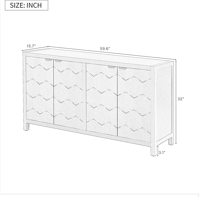 Sideboard Buffet Cabinet with Storage,Wood Modern Sideboard with Honeycomb Patterned Doors,Adjustable Shelves for Living Room Dining Room Kitchen (Black)