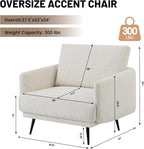 Oversized Accent Chair for Living Room Chairs Reading Arm Chair Comfy Modern Single Sofa Side Chairs with Metal Legs & Soft Cushion for Bedroom, Waiting Room (Chenille Oatmeal, Set of 1)