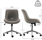 YOUNIKE Grey Home Office Desk Chair No Arms Comfy Small Vanity Chair Chair with Wheels Swivel Adjustable Modern Ergonomic Task with Back Armless Cute Leather Upholstered Rolling Chair
