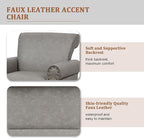 Accent Chair, Mid Century Modern Faux Leather Arm Chair with Wood Leg for Living Room, Bedroom, Comfy PU Leather Club Reading Chairs with Wingback & Nailhead Trim (Leather Grey, Set of 2)