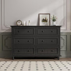 Scurrty Antique 6 Drawer Dresser, Modern Chest of Drawers, Large Cabinet with Storage, Big Dresser for Clothes in Living Room, Bedroom (Black)