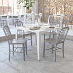 Flash Furniture Gael Indoor/Outdoor Modern Metal Dining Chairs, Commercial-Grade Galvanized Steel Restaurant Chairs, Set of 2, Silver