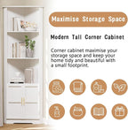 67'' Tall Corner Cabinet with 2 Doors and Storage Shelves,Modern Storage Cabinet with Barn Door Design, Home Space Saver for Living Room, Kitchen, Bathroom, Laundry Room, White