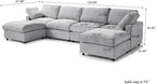 WJShome Cloud Couch Modular Sectional Sofa, 134" U Shaped Couch for Livingroom, Oversized Convertible Wide Seater with 2 Ottomans Living Room Set, Covers Washable&Replaceable,Gray